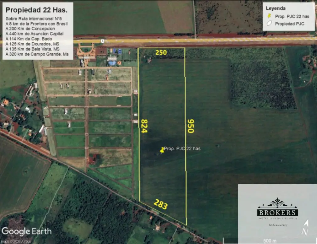 Vendo propiedad de 22 hectareas sobre ruta 250 m de frente en PJC Amambay