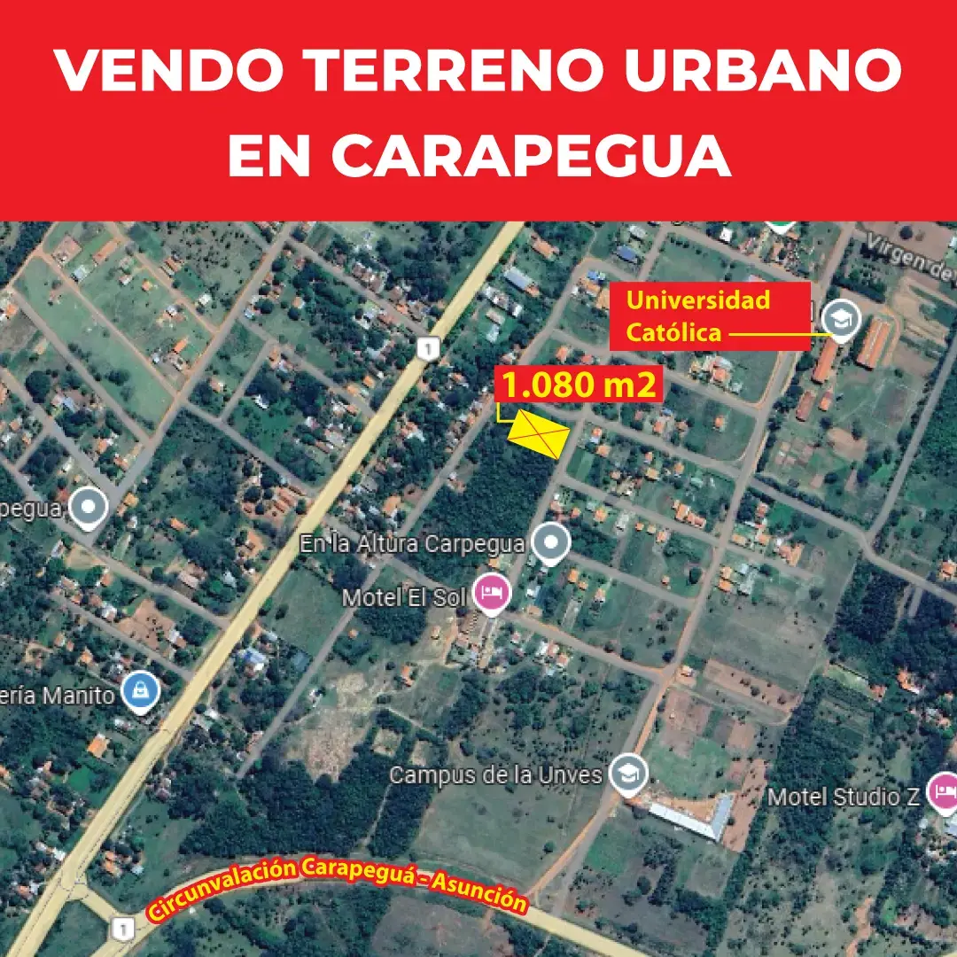 Terreno urbano en Carapeguá 1.080 m2 (a 300m de la Universidad Católica)