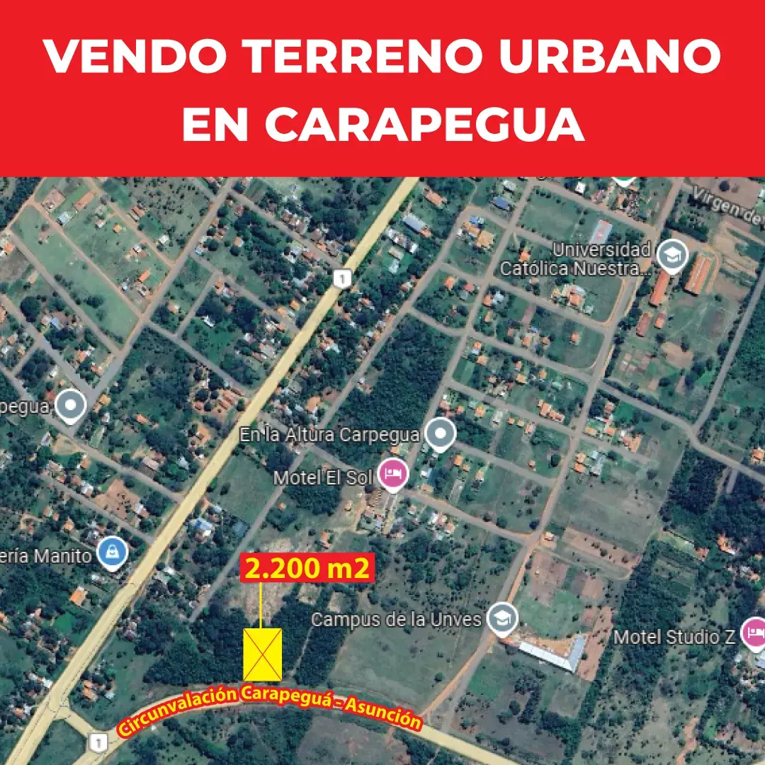 Terreno urbano en Carapeguá 2.200 m2 En el nuevo trazado de la circunvalación de Carapeguá Ruta 1
