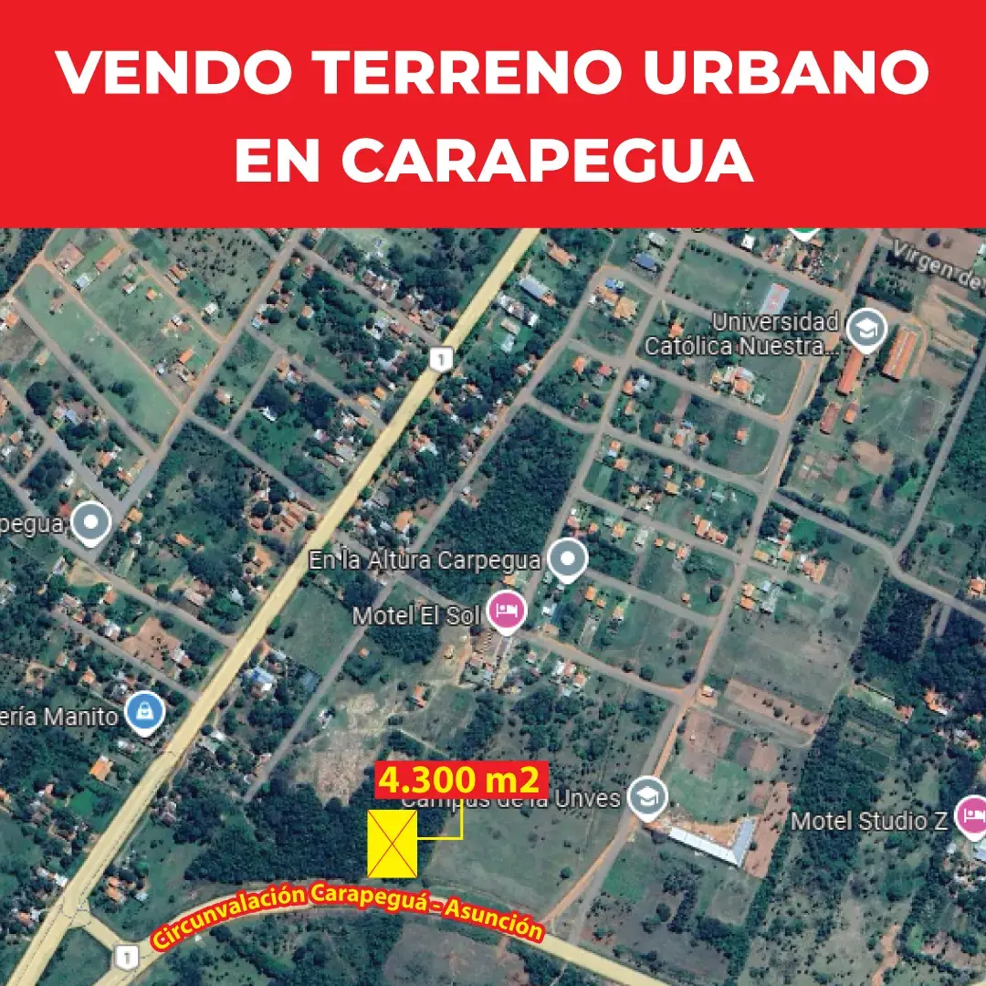 Terreno Urbano de 4.300 m2 en el nuevo trazado de la circunvalación de Carapeguá Ruta 1