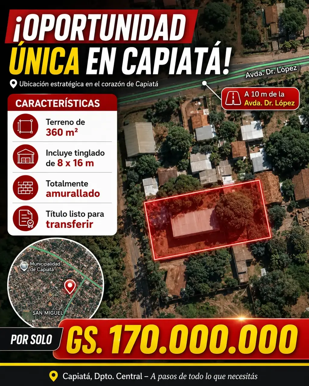 Terreno con tinglado a 5 minutos de la Municipalidad de Capiata