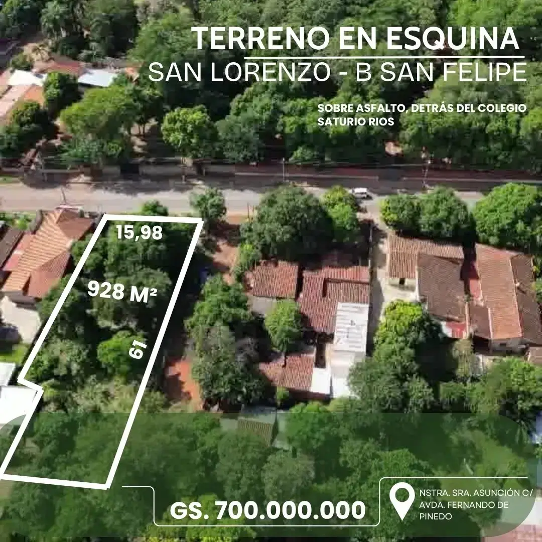 Terreno en Esquina Estratégica, Centro de San Lorenzo: Oportunidad Única para Inversión y Desarrollo.