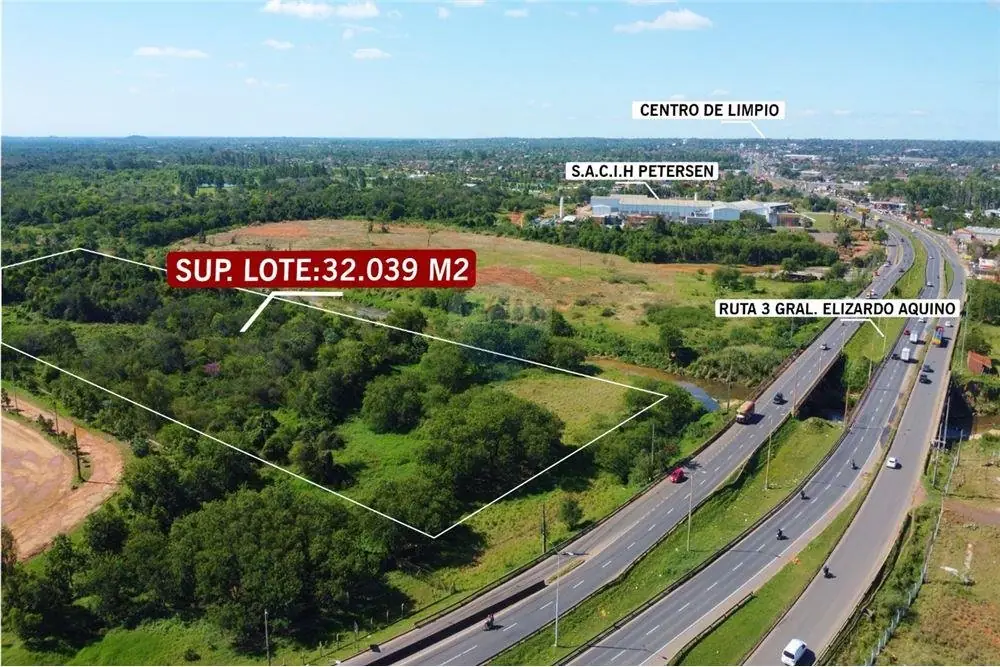 3Hectareas en Venta sobre Ruta Gral Aquino MRA Referencias de Ubicacion: Frente a FORTIS MRA y al lado del Barrio Cerrado Surubi¨i, a 2.500metros de la rotonda al puente Remanso. Dimensiones según titulo: 113,65m area verde. 285,32m area verde. 59,96m R